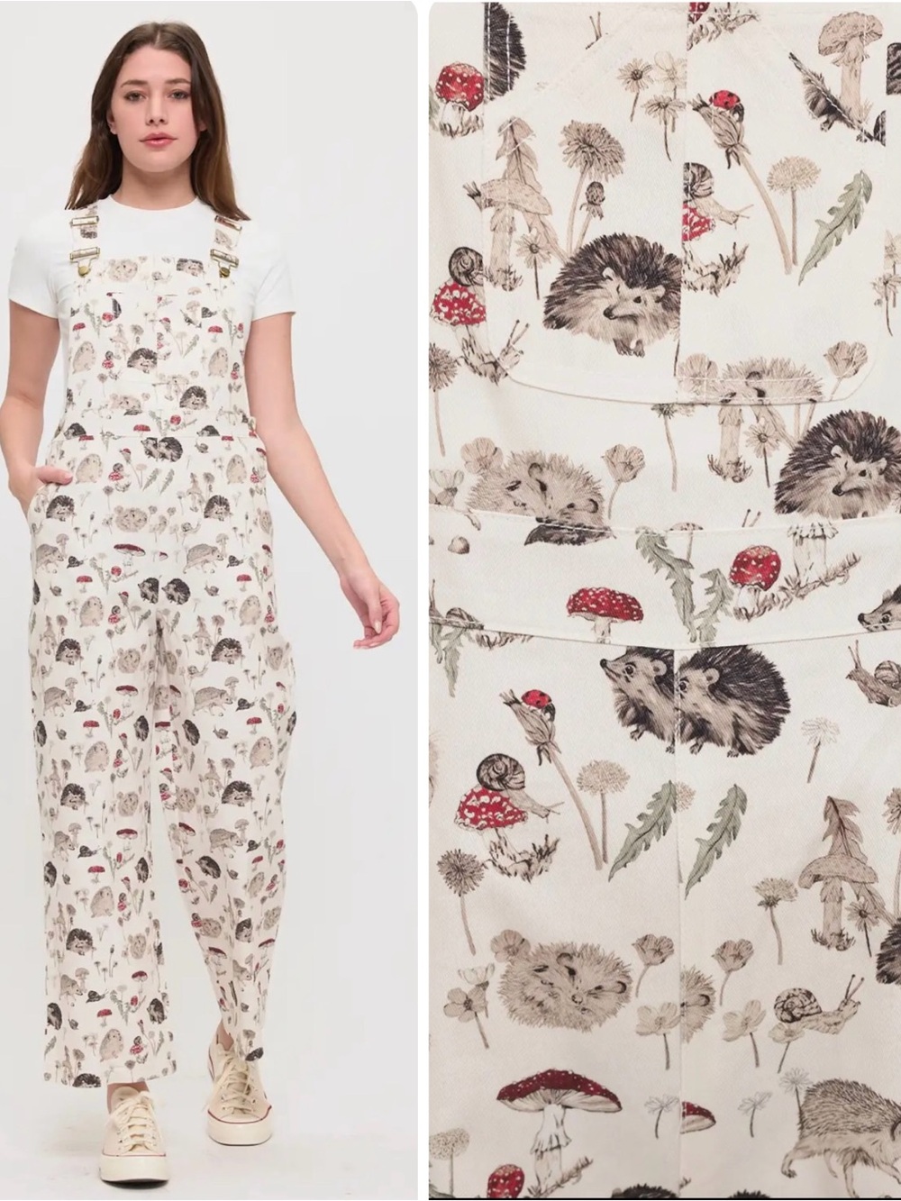 Hedgehog Mushroom Print Overalls